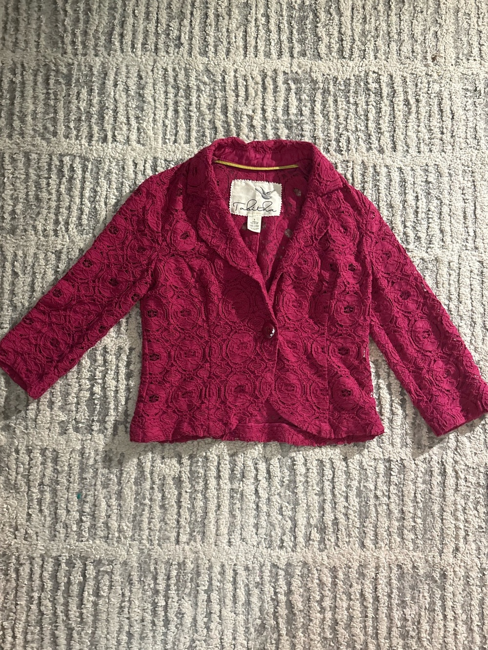 Anthropologie Tabitha pink lace front button blazer jacket size 8